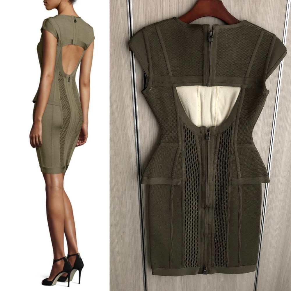 Herve Leger Astrid Olive Peplum Bandage Dress NWOT - Picture 2 of 8